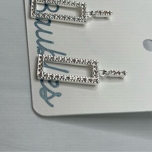 Sparkling Silver Rectangular Earrings with Pavé Design